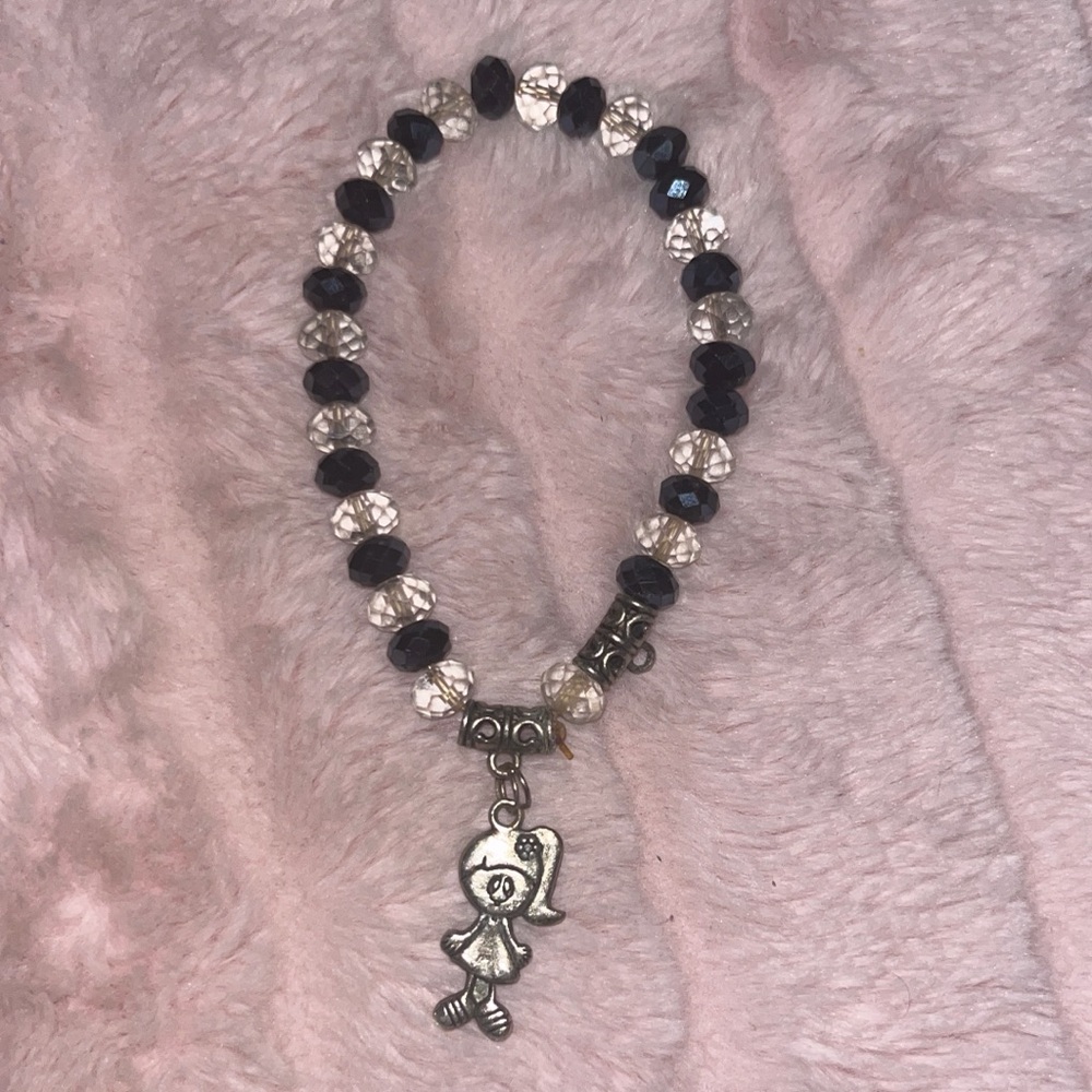 Charming Silver and Black Beaded Bracelet